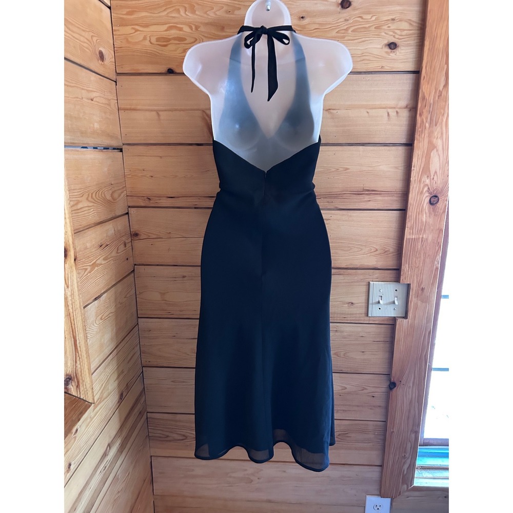 Vintage 90s Black Halter Midi Dress Sheer Overlay Beaded Detail Size 6 Friends - Picture 8 of 12